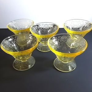 Hazel Atlas Florentine #2 Poppy 5 Depression Glass Sherbet Ice Cream Glasses